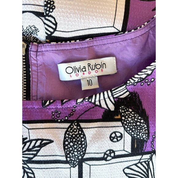 Olivia Rubin London Blouse Size 10 Purple Black Floral Print S/S Lined Satiny EU - Picture 7 of 8